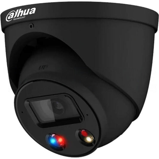 Dahua 8MP Deterrence Full color Starlight IP Black Turret Fixed 2.8mm, SMD4.0, Built-in Mic & Speaker, WDR, Micro SD, IP67, POE,