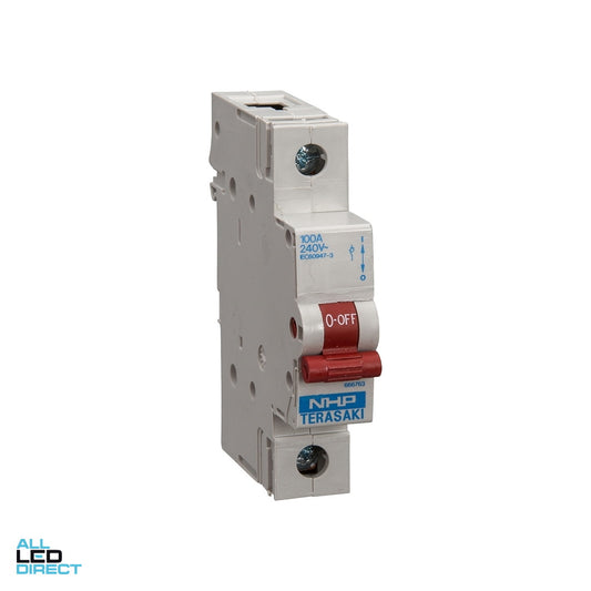 NHP 100 Amp 3 Pole DIN-T Main Switch With Red Toggle ALL LED Direct