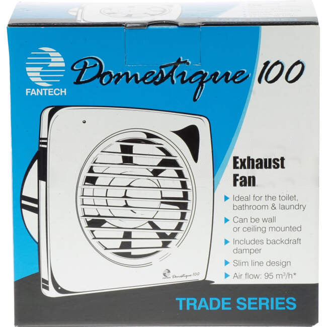 Fantech 155mm x 155mm Flush Mounted Square Exhaust Fan With Backactive Damper Suitable For 100mm Duct