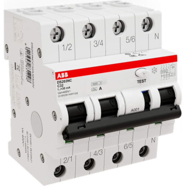 ABB 32 Amp Miniature Circuit Breaker & Residual Current Device MCB/RCD RCBO C Curve 3 Pole With Neutral A 6kA 30mA