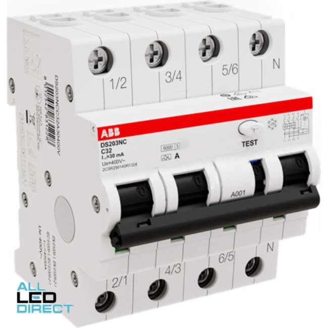 ABB 32 Amp Miniature Circuit Breaker & Residual Current Device MCB/RCD RCBO C Curve 3 Pole With Neutral A 6kA 30mA