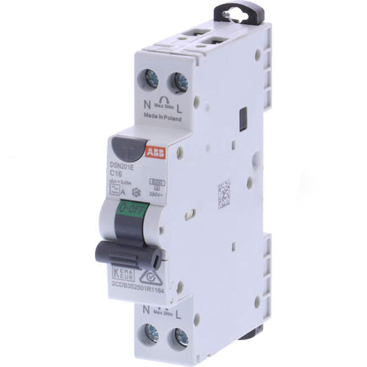 ABB 16 Amp Miniature Circuit Breaker & Residual Current Device MCB/RCD RCBO C Curve 1 Pole With Neutral AC 6kA 30mA Type A