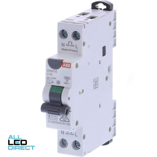 ABB 16 Amp Miniature Circuit Breaker & Residual Current Device MCB/RCD RCBO C Curve 1 Pole With Neutral AC 6kA 30mA Type A