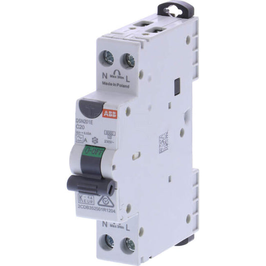 ABB 20 Amp Miniature Circuit Breaker & Residual Current Device MCB/RCD RCBO C Curve 1 Pole With Neutral AC 6kA 30mA Type A