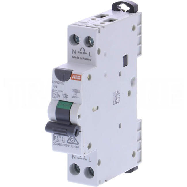 ABB 6 Amp Miniature Circuit Breaker & Residual Current Device MCB/RCD RCBO C Curve 1 Pole With Neutral AC 6kA 30mA Type A