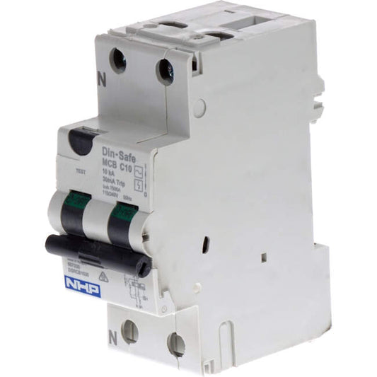 NHP 10 Amp Miniature Circuit Breaker & Residual Current Device MCB/RCD RCBO 2 Pole 10kA 30mA