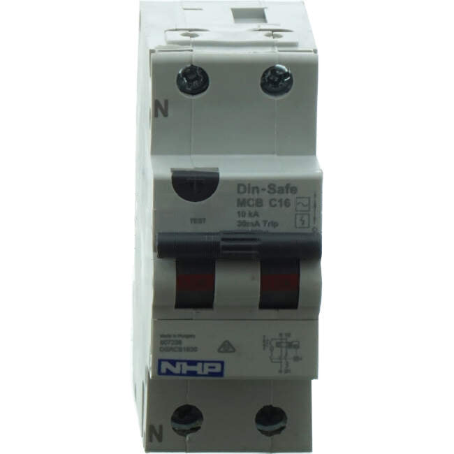 NHP 16 Amp Miniature Circuit Breaker & Residual Current Device MCB/RCD RCBO 2 Pole 10kA 30mA