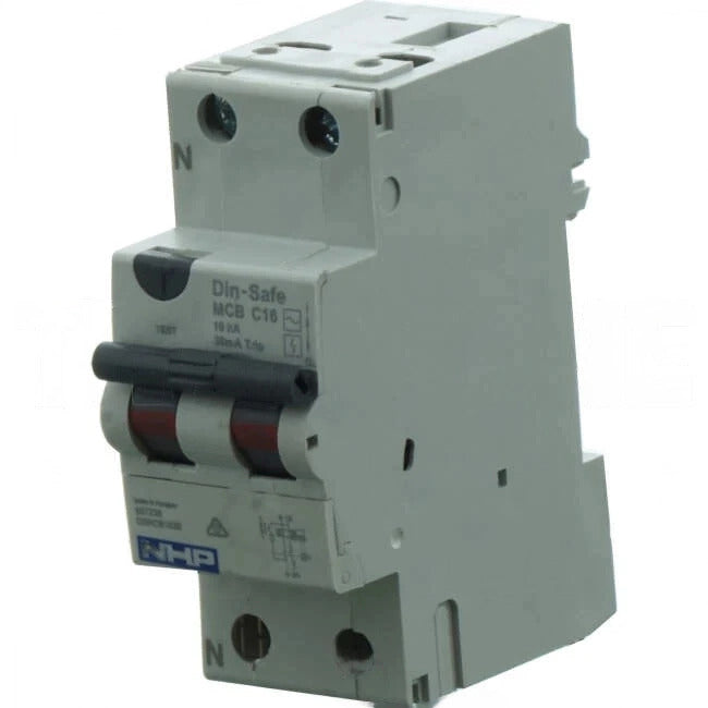 NHP 16 Amp Miniature Circuit Breaker & Residual Current Device MCB/RCD RCBO 2 Pole 10kA 30mA