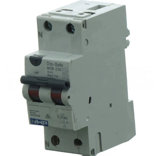 NHP 16 Amp Miniature Circuit Breaker & Residual Current Device MCB/RCD RCBO 2 Pole 10kA 30mA