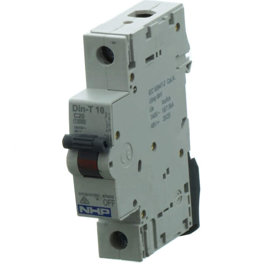 NHP 20 Amp Miniature Circuit Breaker MCB C Curve 1 Pole 10kA