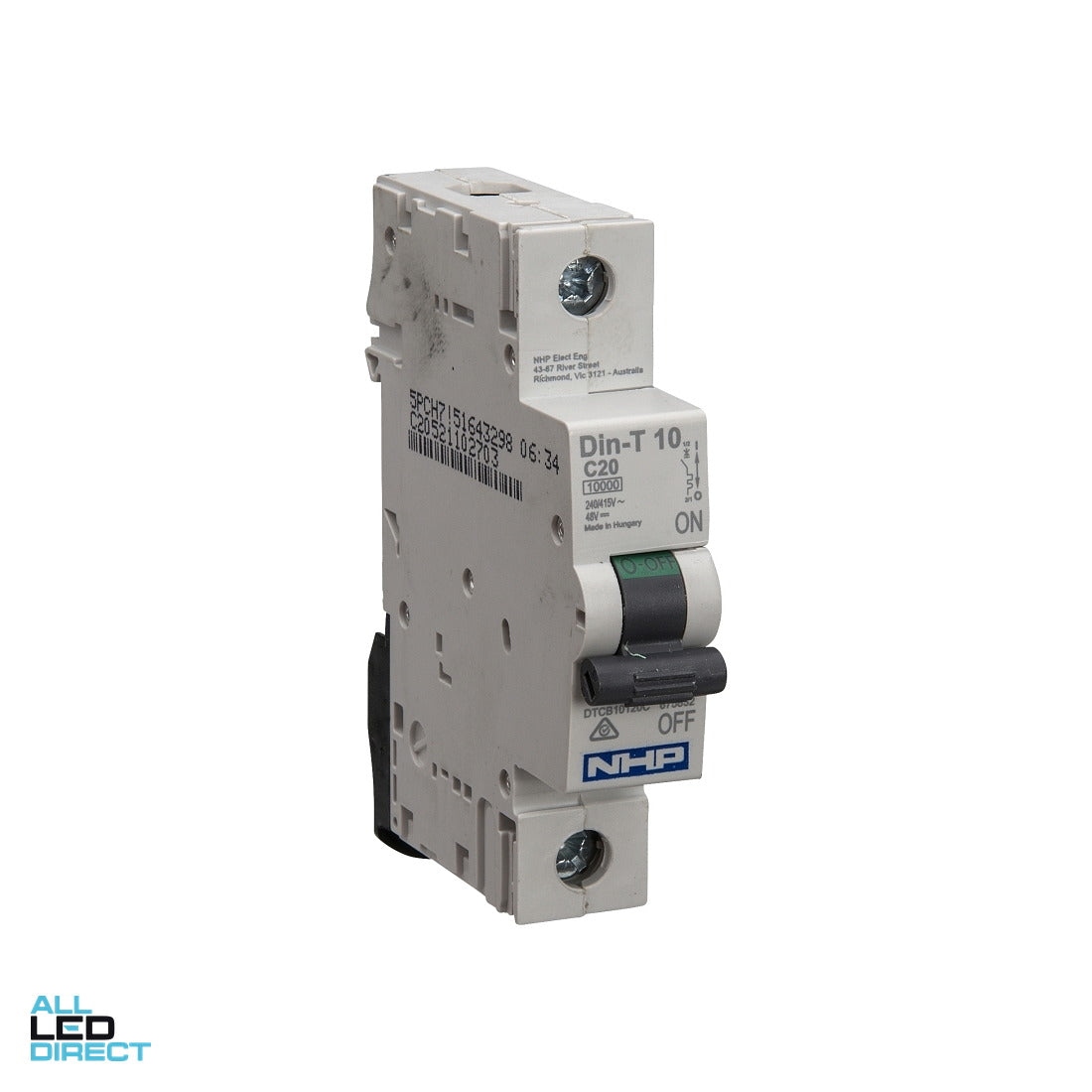 NHP 50 Amp Miniature Circuit Breaker MCB C Curve 1 Pole 10kA ALL LED Direct