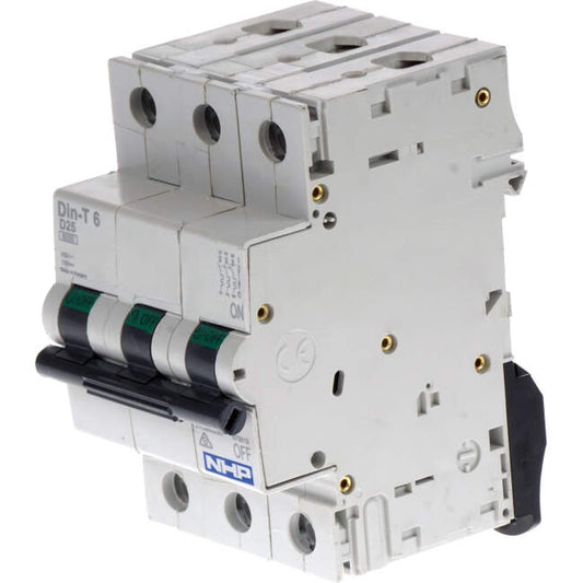 NHP 25 Amp Miniature Circuit Breaker MCB D Curve 3 Pole 6kA
