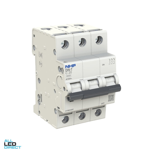 NHP 50 Amp Miniature Circuit Breaker MCB D Curve 3 Pole 6kA ALL LED Direct