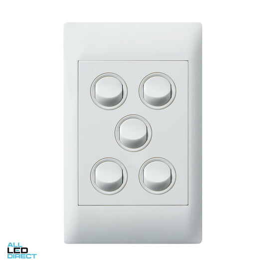 Legrand 16 Amp 5 Gang EXCEL LIFE COMMON Vertical Internal Rocker Switch White ALL LED Direct