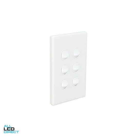 Legrand 16 Amp 6 Gang EXCEL LIFE DEDICATED Vertical Internal Rocker Switch White ALL LED Direct