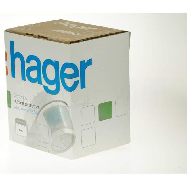 Hager 220 Degree Surface Mounted Wall Movement Sensor IP55 With 16 Metre Detection Range White