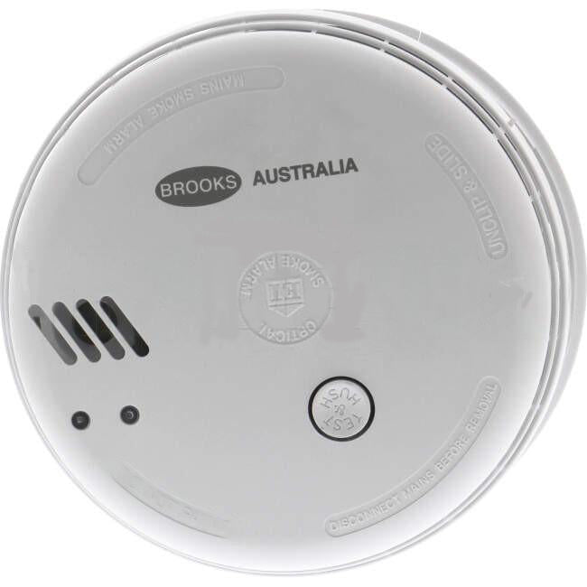 Brooks 240 Volt Surface Mounted Photoelectric Wired Interconnect Smoke Alarm With 9 Volt Battery Backup