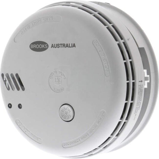 Brooks 240 Volt Surface Mounted Photoelectric Wired Interconnect Smoke Alarm With 9 Volt Battery Backup