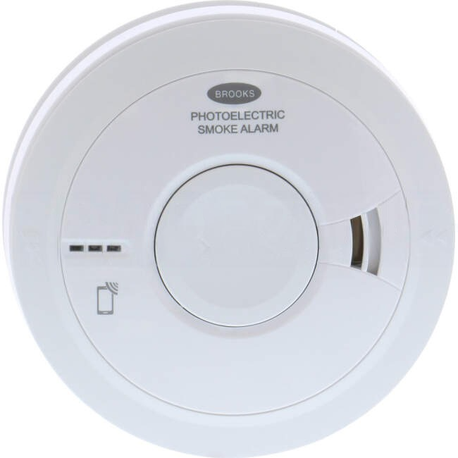 Brooks Surface Mounted Photoelectric 230 Volt Smoke Alarm with 10 Year Lithium Battery Back Up