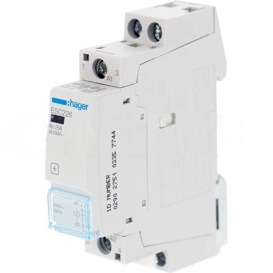 Hager 25 Amp 2 Pole Contactor With 230 Volt AC Coil & 2 x N/O Auxilary Contact