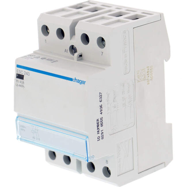 Hager 40 Amp 2 Pole Contactor With 230 Volt AC Coil & 2 x N/O Auxilary Contacts