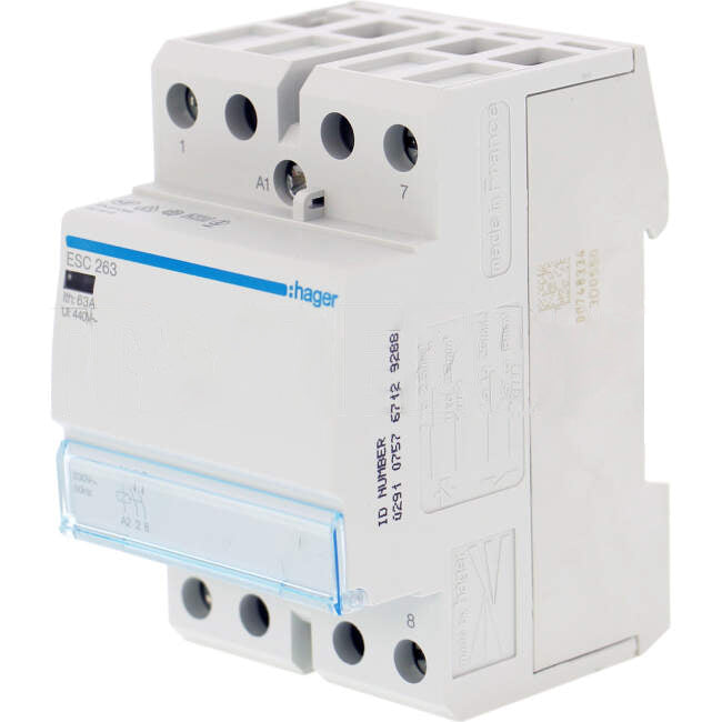 Hager 63 Amp 2 Pole Contactor With 230 Volt AC Coil & 2 x N/O Auxilary Contacts