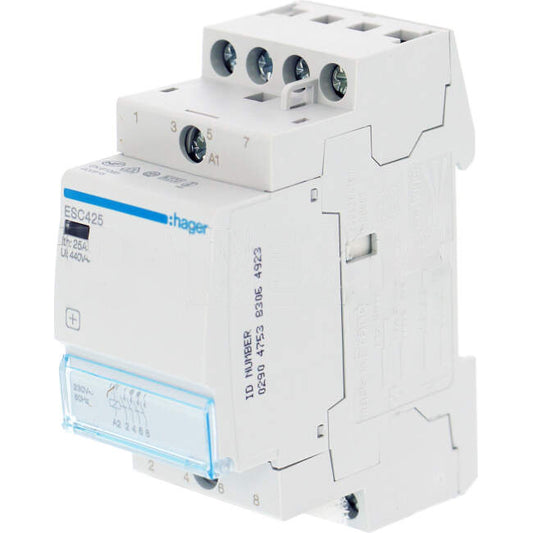 Hager 25 Amp 4 Pole Contactor With 230 Volt AC Coil & 4 x N/O Auxilary Contacts