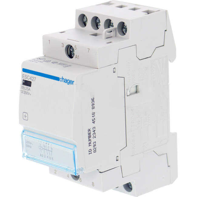 Hager 25 Amp 4 Pole Contactor With 230 Volt AC Coil & 2 x N/O & 2 x N ...
