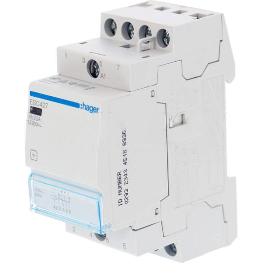 Hager 25 Amp 4 Pole Contactor With 230 Volt AC Coil & 2 x N/O & 2 x N/C Auxilary Contacts