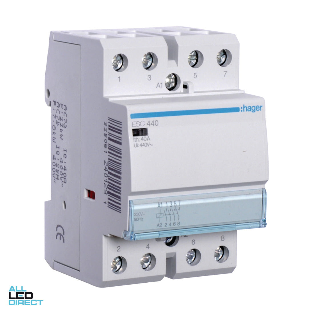 Hager 40 Amp (AC1) 4 Pole Contactor With 230 Volt AC Coil 4 x N/O Auxilary Contacts ALL LED Direct