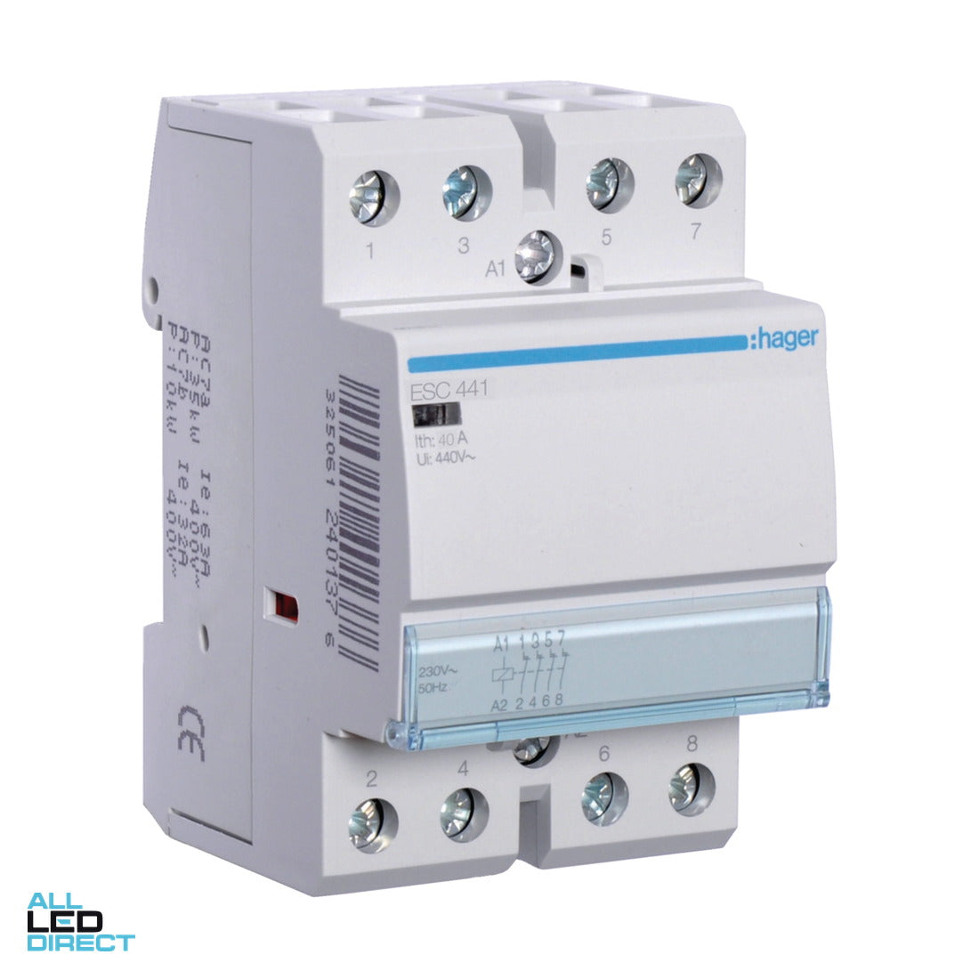 Hager 40 Amp (AC1) 4 Pole Contactor With 230 Volt AC Coil & 4 x N/C Auxilary Contacts ALL LED Direct