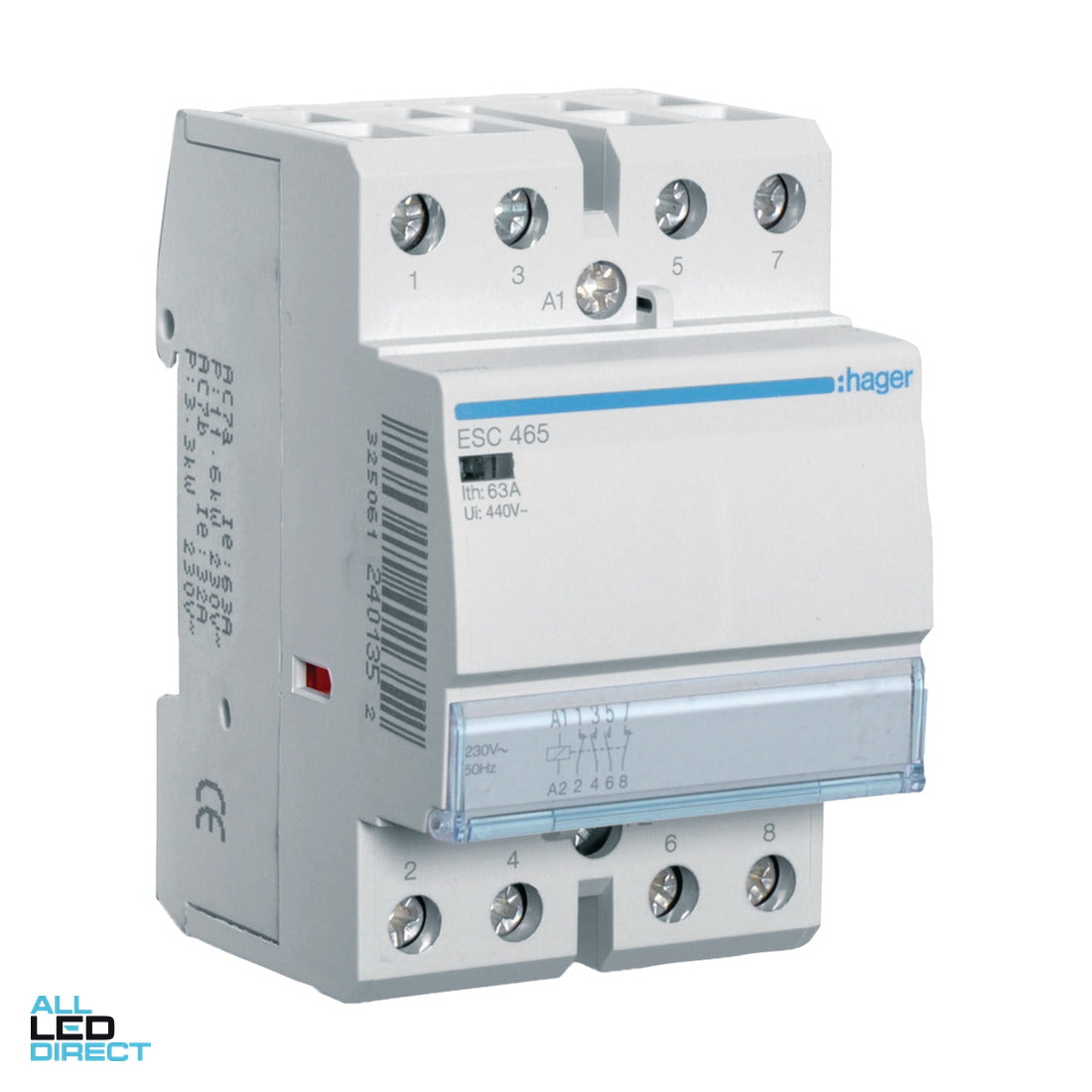 Hager 63 Amp (AC1) 4 Pole Contactor With 230 Volt AC Coil & 2 x N/O & 2 x N/C Auxilary Contacts ALL LED Direct