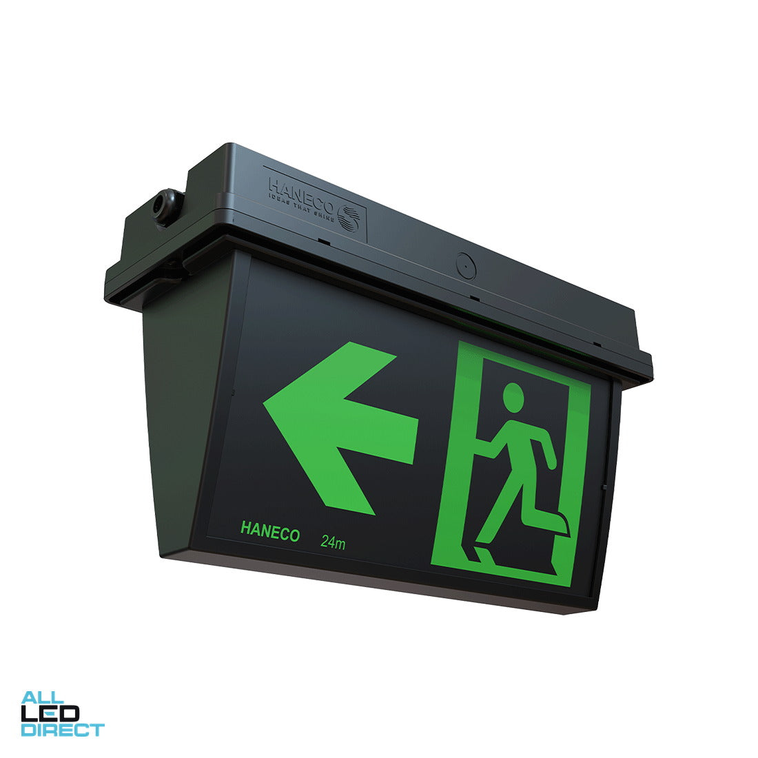 Haneco 1.5 W LED ESODO Double Sided Surface Mounted LED IP65 Slim Running Man Exit Sign ALL LED Direct