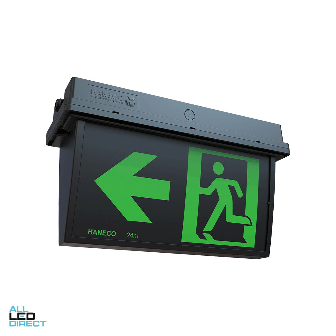 Haneco 1.5 W LED ESODO Double Sided Surface Mounted LED IP65 Slim Running Man Exit Sign ALL LED Direct