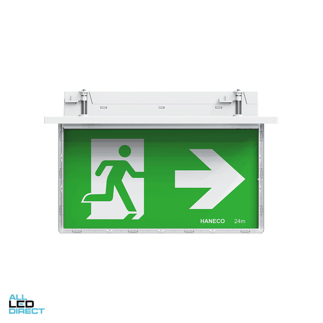 Haneco 1.5 W LED ESODO Double Sided Recessed D24 Slim Running Man Exit Sign ALL LED Direct