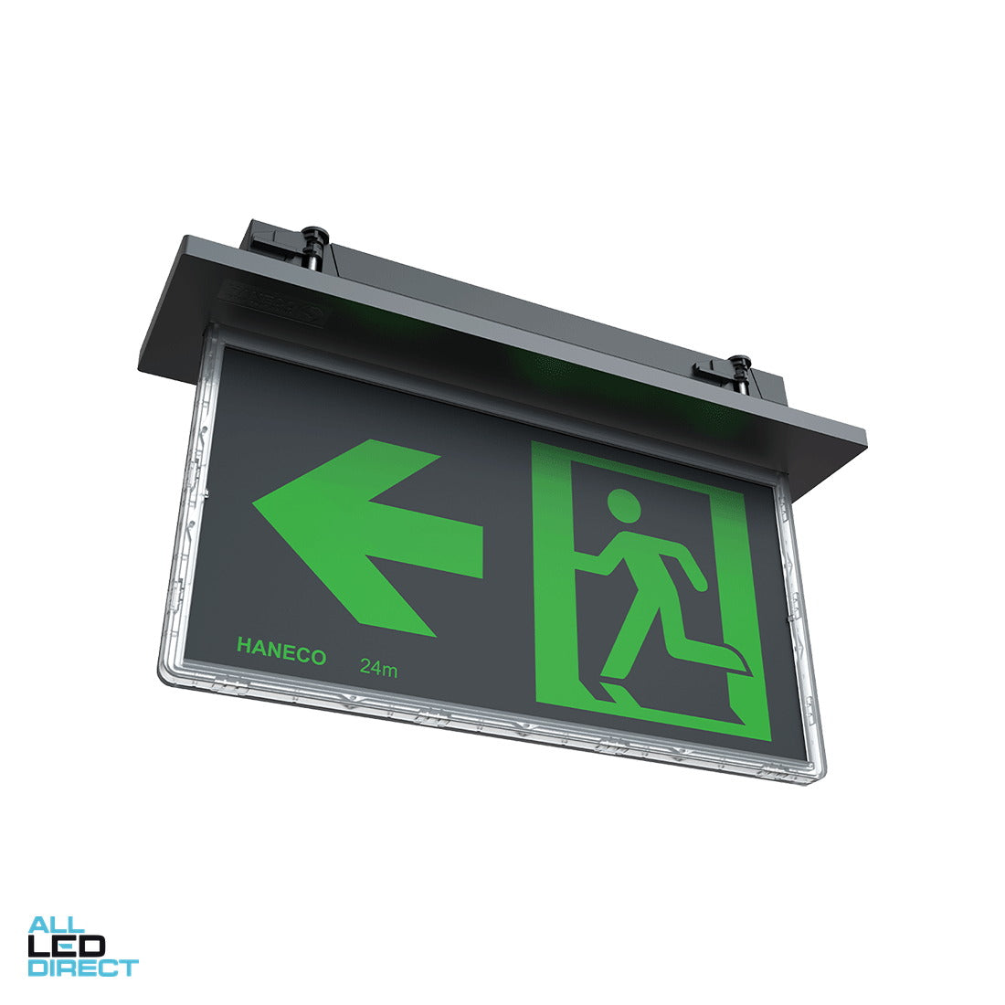 Haneco 1.5 W LED ESODO Double Sided Recessed D24 Slim Running Man Exit Sign ALL LED Direct
