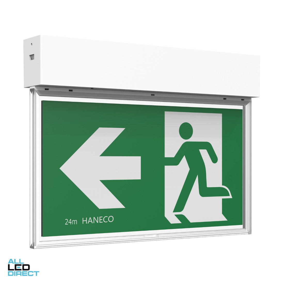 Haneco 1.5 W LED ESODO Double Sided Surface Mounted D24 Slim Running Man Exit Sign ALL LED Direct