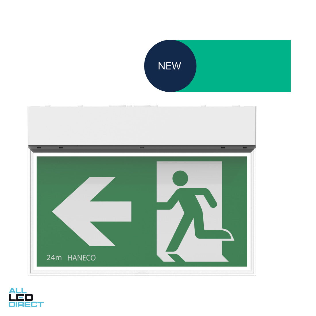 Haneco 1.5 W LED ESODO Double Sided Surface Mounted D24 Slim Running Man Exit Sign ALL LED Direct
