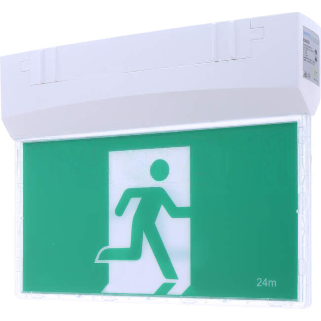 Haneco 1.5 Watt LED ESODO Double Sided Surface Mounted D24 Slim Running Man Exit Sign