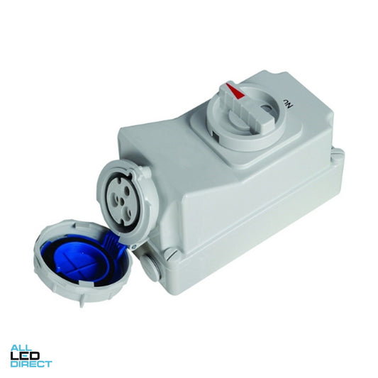 IPD 32 Amp Single Phase 3 Round Pins IP67 IEC309 Industrial Switched Socket
