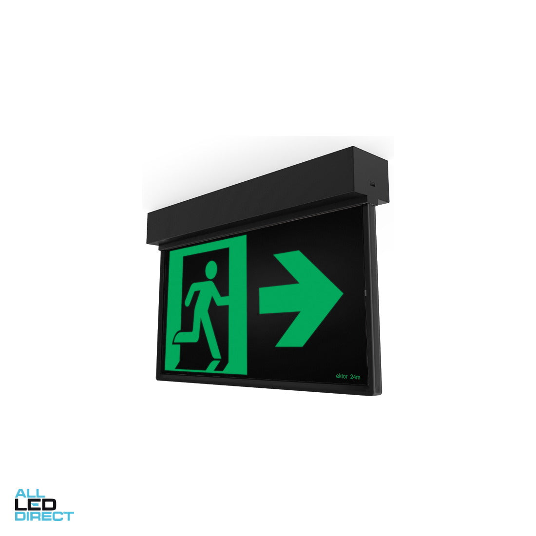 Ektor 2.5 W LED RAZOR CORE Slimblade Surface Mount Emergency Running Man Exit Sign With Self Test Black ALL LED Direct