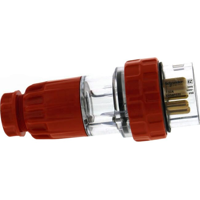 Clipsal 32 Amp EASY56 3 Phase 5 Round Pins IP66 Straight Industrial Plug Orange