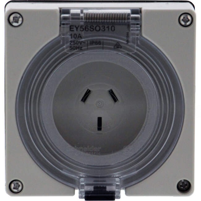 Clipsal 10 Amp EASY56 Single Phase 3 Flat Pins IP66 Industrial Socket Outlet Less Base Grey