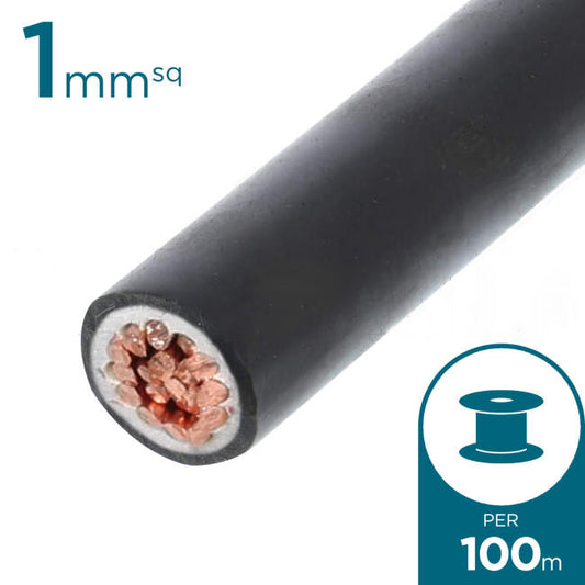 Electra 1mm Single Core Flexible Cable V90HT Black 100 Metre Roll