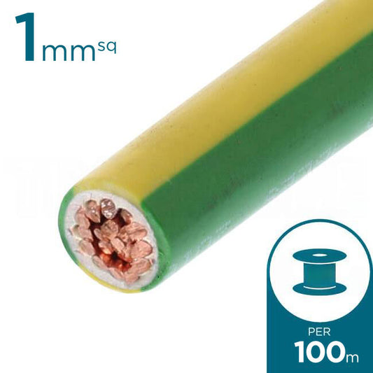 Electra 1mm Single Core Flexible Cable V90HT Green/Yellow 100 Metre Roll