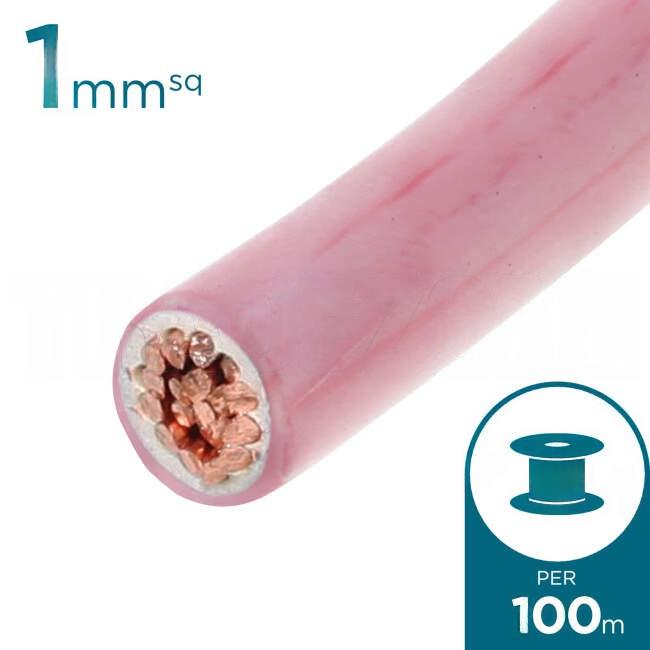 Electra 1mm Single Core Flexible Cable V90HT Pink 100 Metre Roll