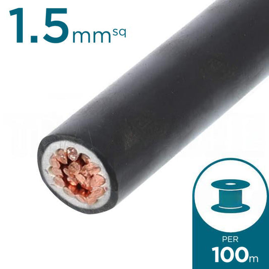 Electra 1.5mm Single Core Flexible Cable V90HT Black 100 Metre Drum