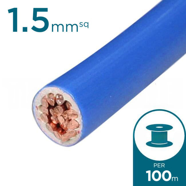 Electra 1.5mm Single Core Flexible Cable V90HT Blue 100 Metre Drum