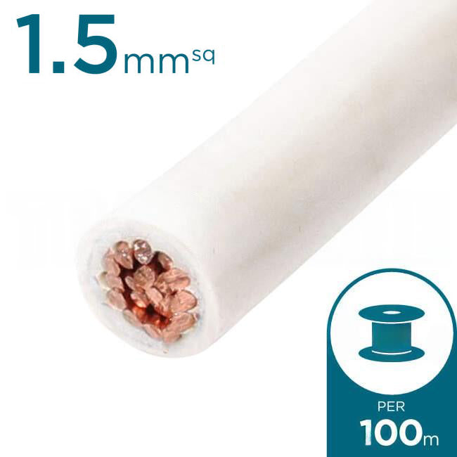 Electra 1.5mm Single Core Flexible Cable V90HT White 100 Metre Drum