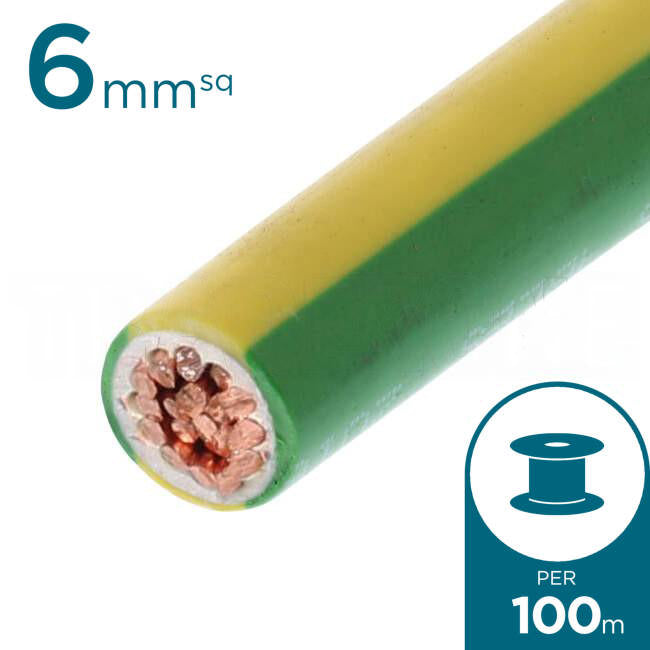 Electra 6mm Single Core Flexible Cable V90HT Green/Yellow 100 Metre Drum